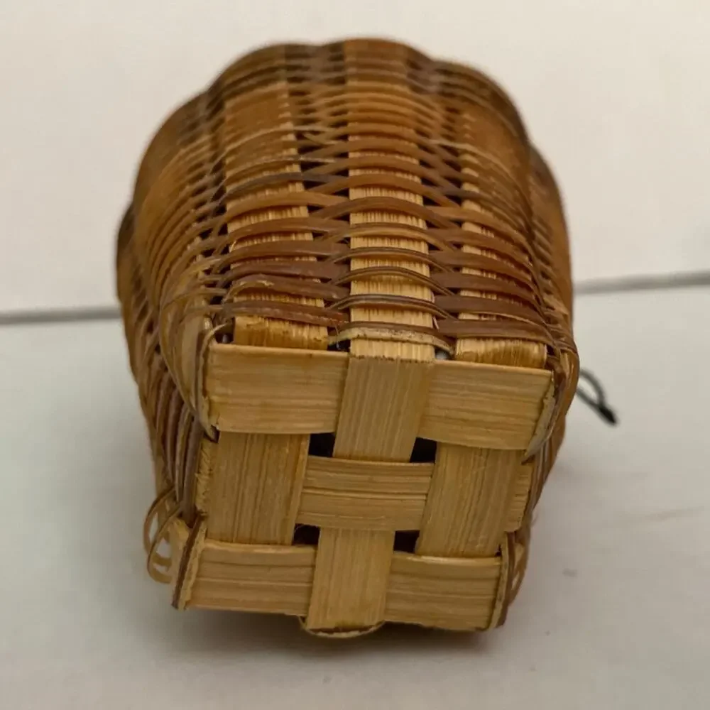 Vintage Rattan Willow Fishing Creel Handmade Basket Lidded Small Woven GUC mini